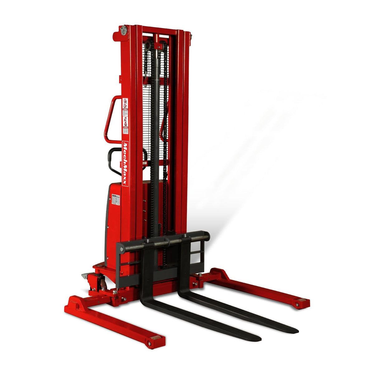 MechMaxx 3300lbs Semi-Electric Straddle Stacker, 118" Lift, Adjustable Legs & Forks, Model S33-118S