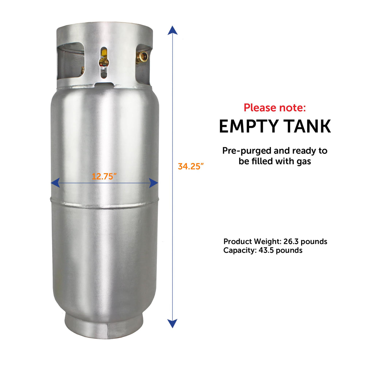 Flame King 43.5LB Aluminum Forklift Propane Tank with Gauge, Corrosion-Resistant and Rust-Free, DOT and TC Compliant, Lightweight, Rugged-Designed