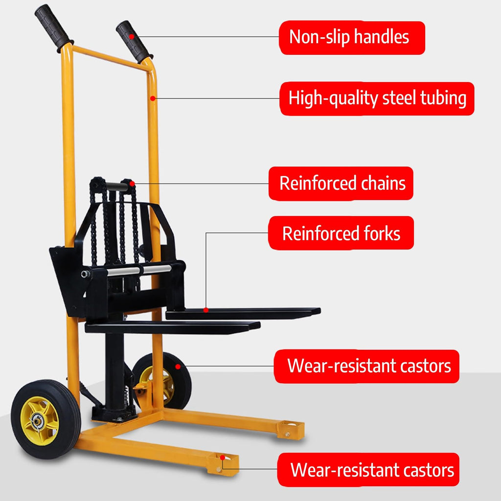 Manual Forklift - Hydraulic Pallet Truck with PU Wheels, Compact Steel Forklift, Industrial and Commercial Use(200kg-90cm)