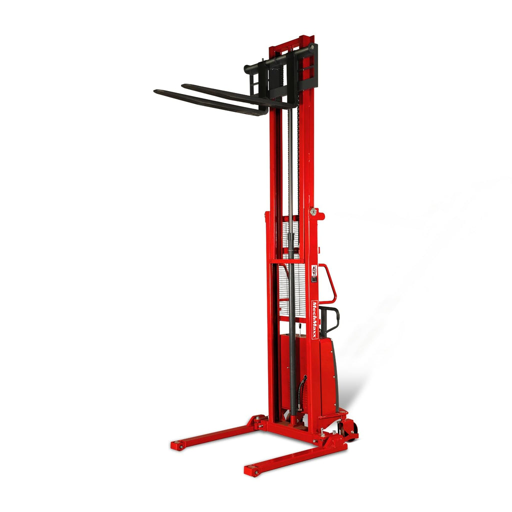 MechMaxx 3300lbs Semi-Electric Straddle Stacker, 118" Lift, Adjustable Legs & Forks, Model S33-118S
