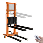 Electric Pallet Stacker Electric Forklift Capable of Boarding Trucks Pallet Lift 1300lbs Capacity 63" Lifting Height Material Lift with Fixed Legs