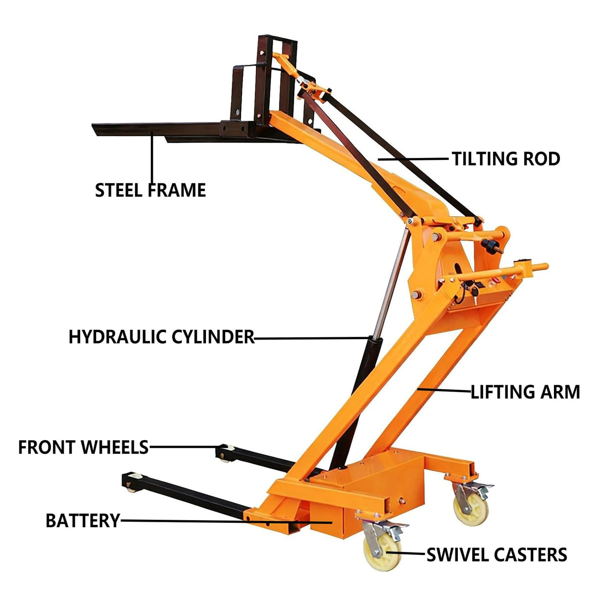 Portable Articulated Forklift, Foldable Hydraulic Material Handler, Fully Electric Stacker, 1100-1154 Lbs Capacity, 82" Lift Height, Drum Clamp Grab Hook Attachments