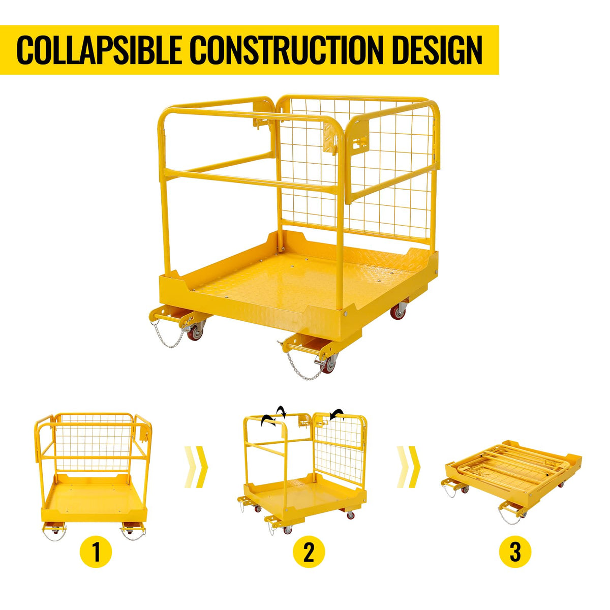 Forklift Safety Cage 36"x36" for 1 Or 2 People, Forklift Man Basket 1200 Lbs, Foldable Forklift Work Platform for Changing Lights, Painting, Roof Repair, Tree Service,36" Upgrade