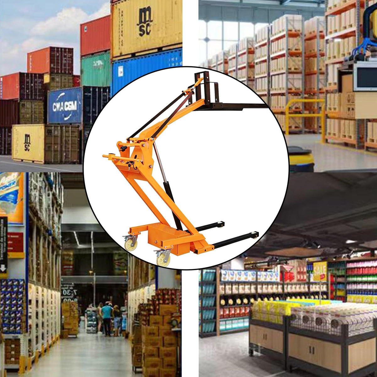 Portable Articulated Forklift, Foldable Hydraulic Material Handler, Fully Electric Stacker, 1100-1154 Lbs Capacity, 82" Lift Height, Drum Clamp Grab Hook Attachments