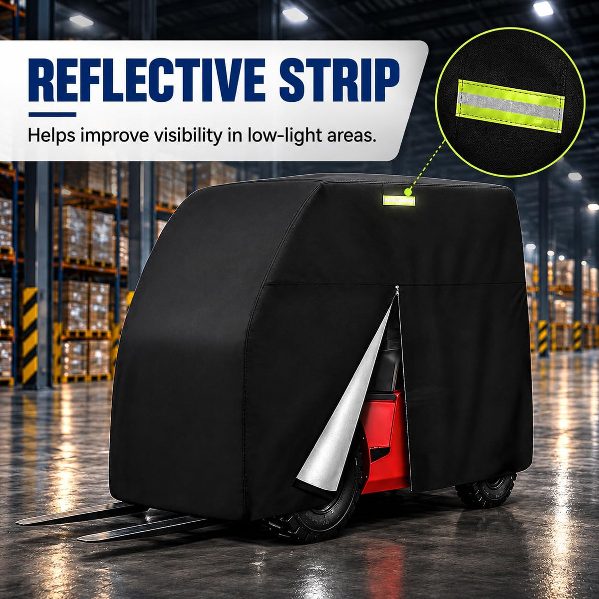 Forklift Cover for Yale ERP VT 3-Wheel Electric ERP040VT, Waterproof Outdoor Forklift Truck Storage Cover, Dust Protection with Zippered Door and Reflective Strips