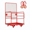 MAXSA Heavy-Duty Forklift Safety Cage – 43"x45" 1800 lbs Capacity 2-Man Aerial Work Platform with Harness, Lock & Wheels – Collapsible Steel Basket, Round Tube (Red)