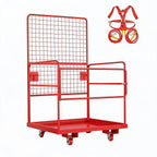 MAXSA Heavy-Duty Forklift Safety Cage – 43"x45" 1800 lbs Capacity 2-Man Aerial Work Platform with Harness, Lock & Wheels – Collapsible Steel Basket, Round Tube (Red)