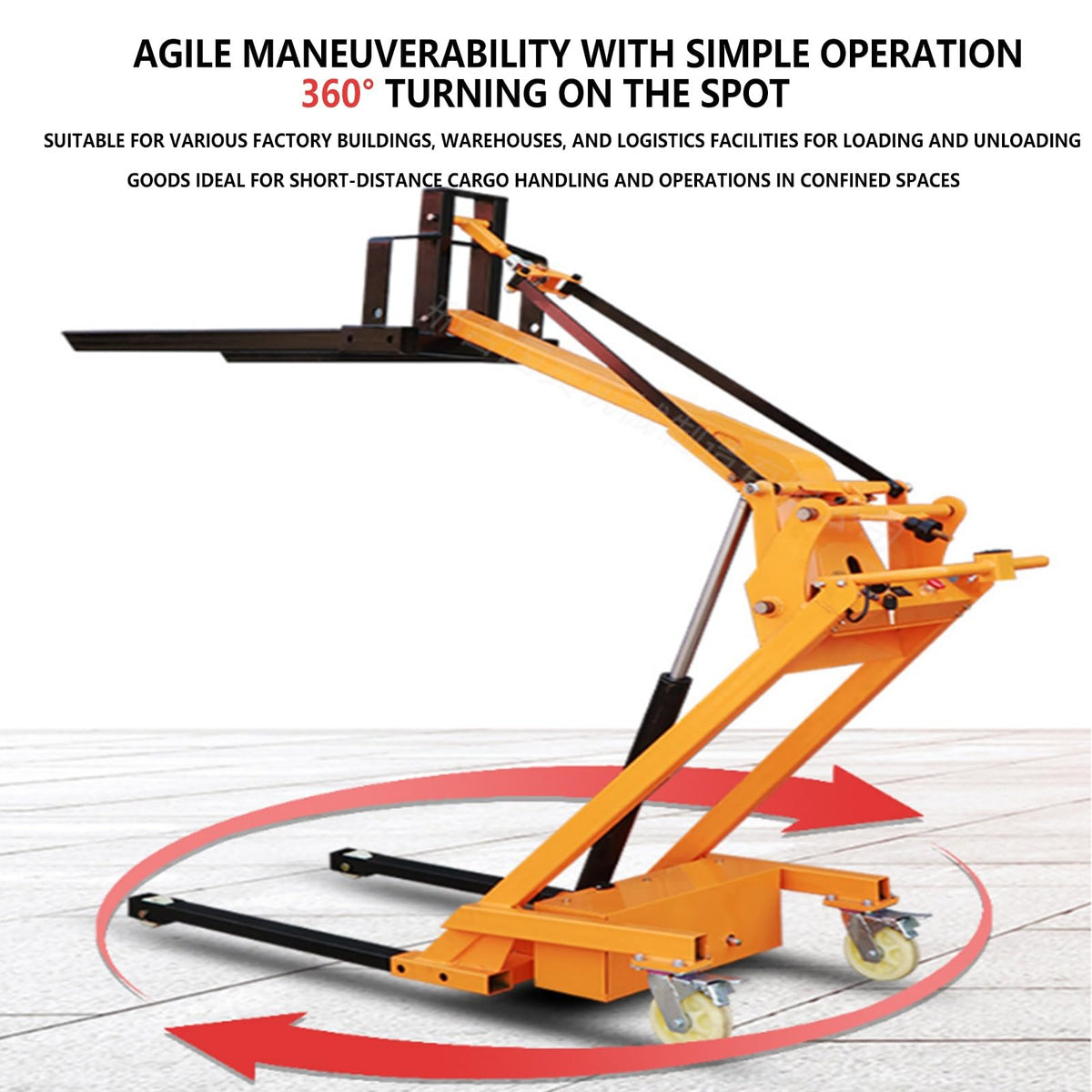 Portable Articulated Forklift, Foldable Hydraulic Material Handler, Fully Electric Stacker, 1100-1154 Lbs Capacity, 82" Lift Height, Drum Clamp Grab Hook Attachments