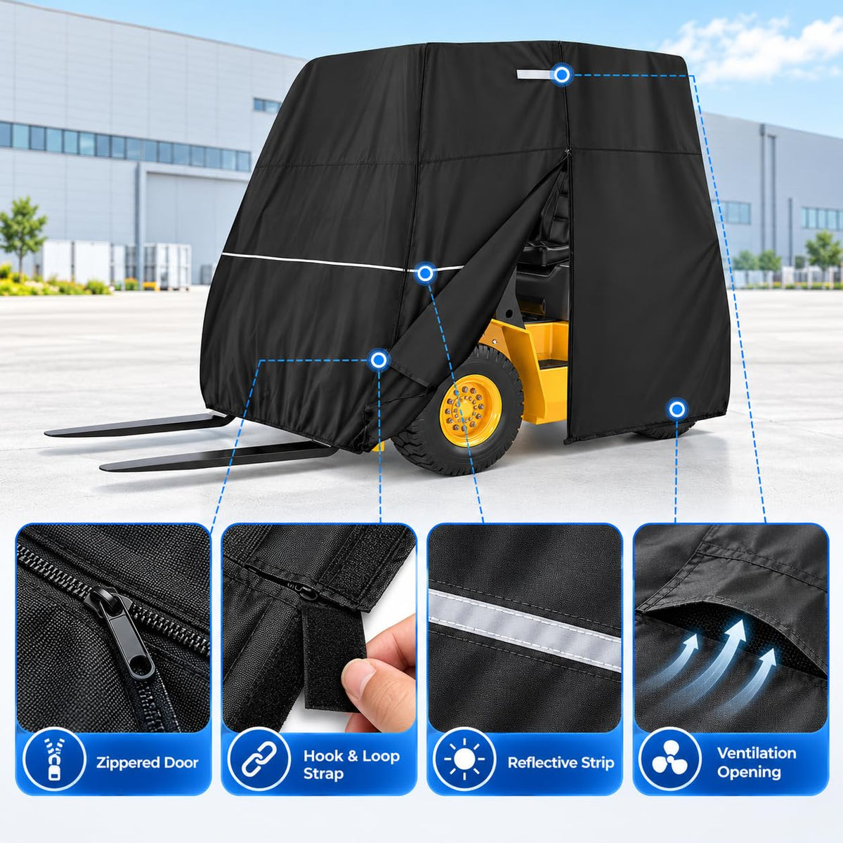 Forklift Cover for Baoli KBD 35 2020-present, Waterproof Outdoor Forklift Protective Cover, 420D Oxford Fork Truck Rain Cover for Storage and All Weather Protection