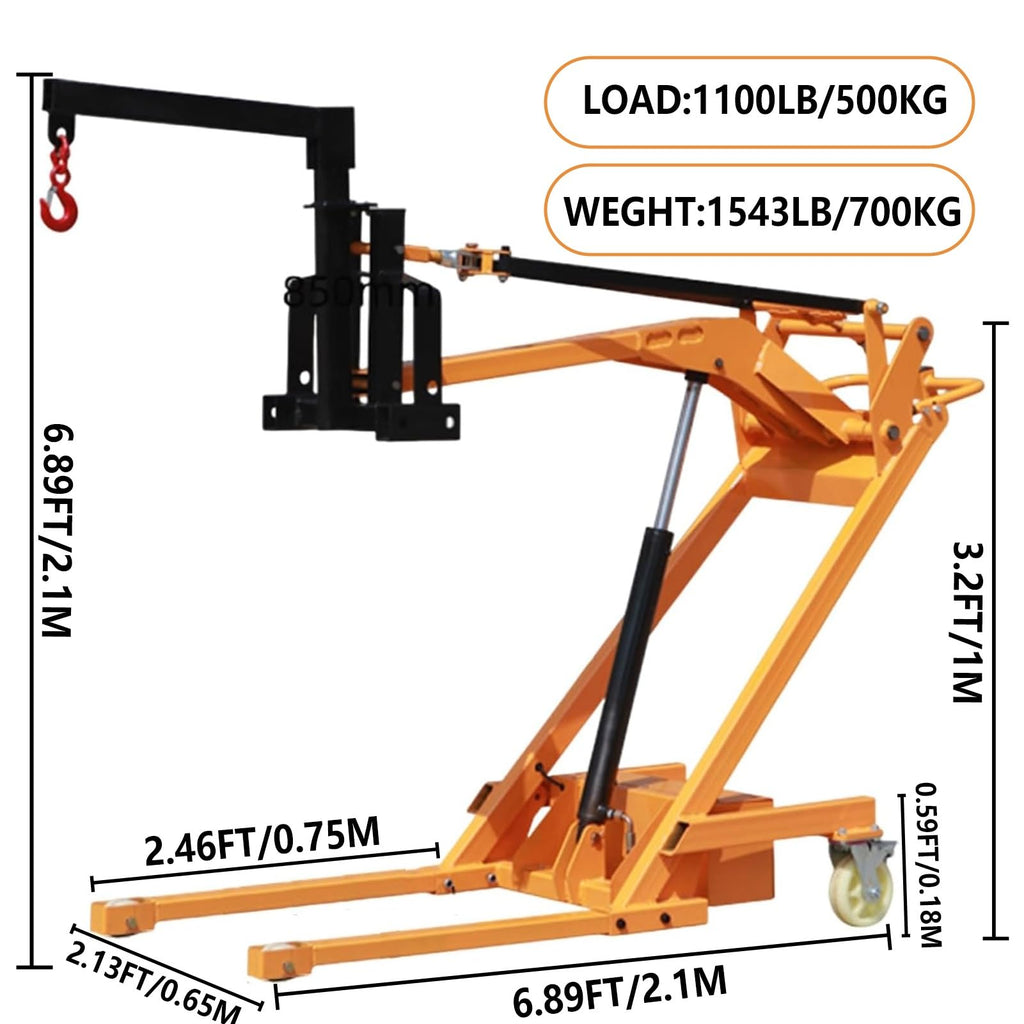 Portable Articulated Forklift, Foldable Hydraulic Material Handler, Fully Electric Stacker, 1100-1154 Lbs Capacity, 82" Lift Height, Drum Clamp Grab Hook Attachments