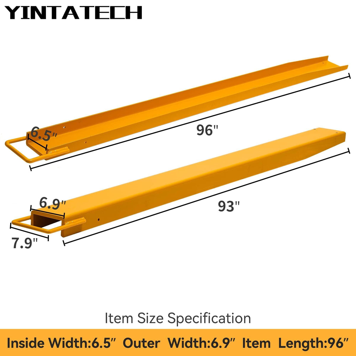 6.5in Width Forklift Extensions 96in for 6" Wide Forks