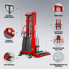 MechMaxx 3300lbs Semi-Electric Straddle Stacker, 118" Lift, Adjustable Legs & Forks, Model S33-118S