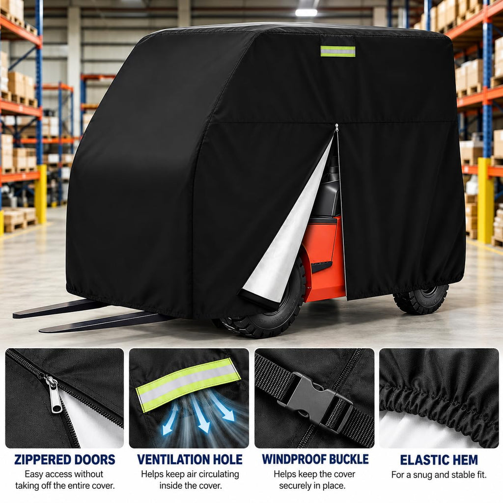 Forklift Cover for CAT IC Pneumatic N Series GP20N, Waterproof Outdoor Forklift Truck Storage Cover, Dust Protection with Zippered Door and Reflective Strips