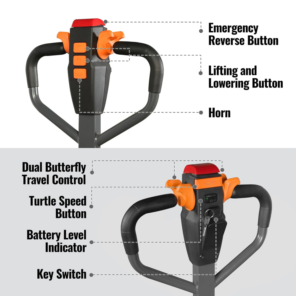MechMaxx 4400lbs Lithium-ion Electric Pallet Jack, 45"x27" Fork, 48V 30Ah Removable Battery, Walkie Type Truck, Model LPT44