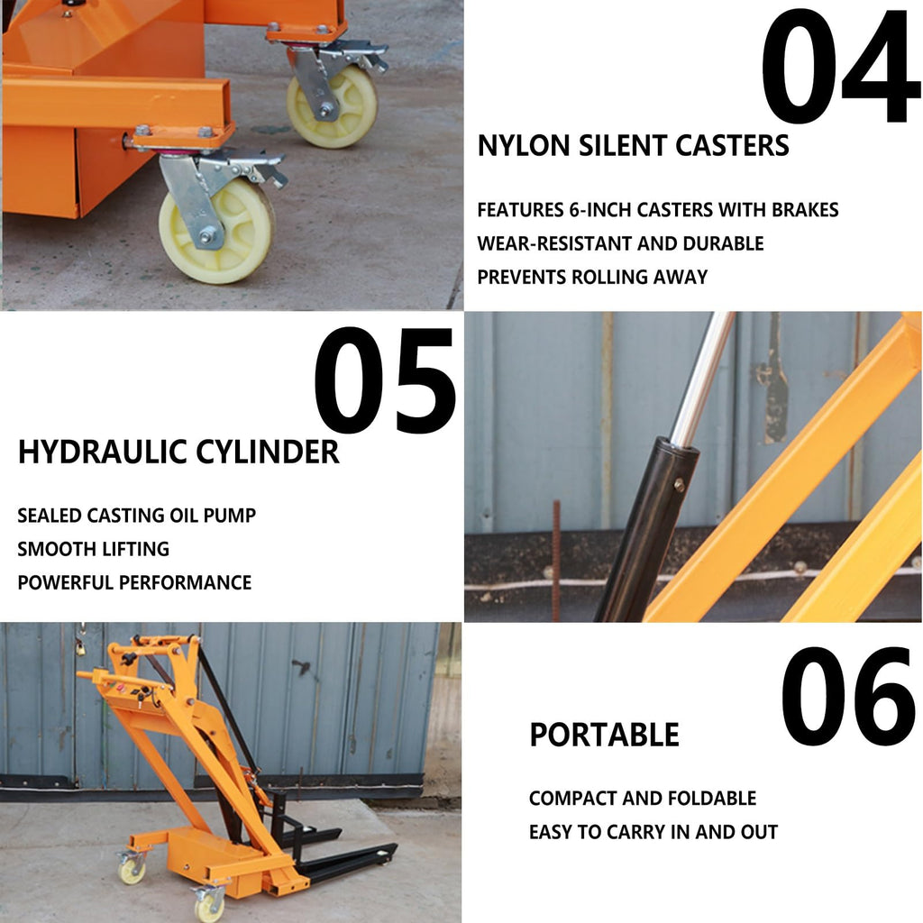 Portable Articulated Forklift, Foldable Hydraulic Material Handler, Fully Electric Stacker, 1100-1154 Lbs Capacity, 82" Lift Height, Drum Clamp Grab Hook Attachments