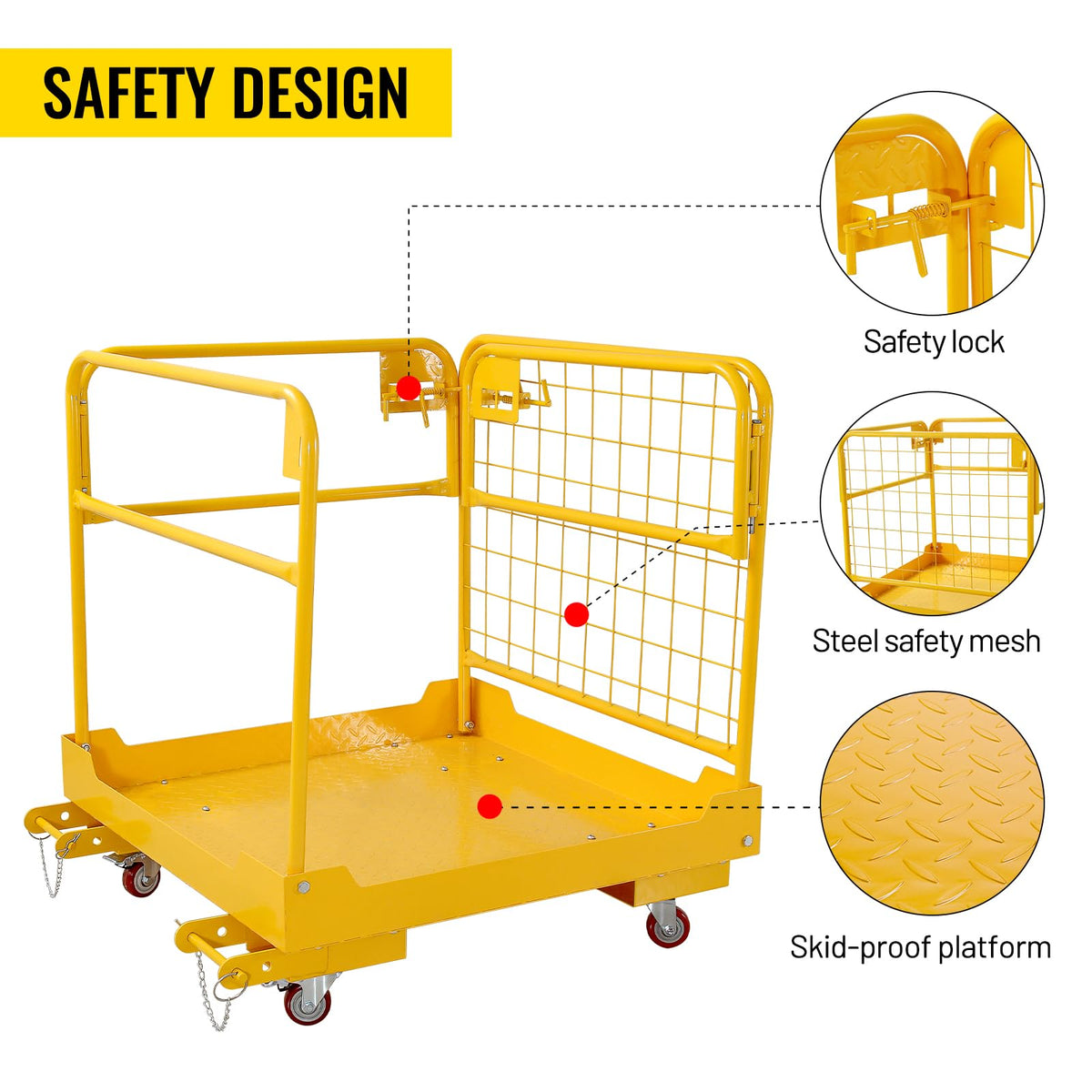 Forklift Safety Cage 36"x36" for 1 Or 2 People, Forklift Man Basket 1200 Lbs, Foldable Forklift Work Platform for Changing Lights, Painting, Roof Repair, Tree Service,36" Upgrade