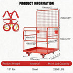 MAXSA Heavy-Duty Forklift Safety Cage – 43"x45" 1800 lbs Capacity 2-Man Aerial Work Platform with Harness, Lock & Wheels – Collapsible Steel Basket, Round Tube (Red)