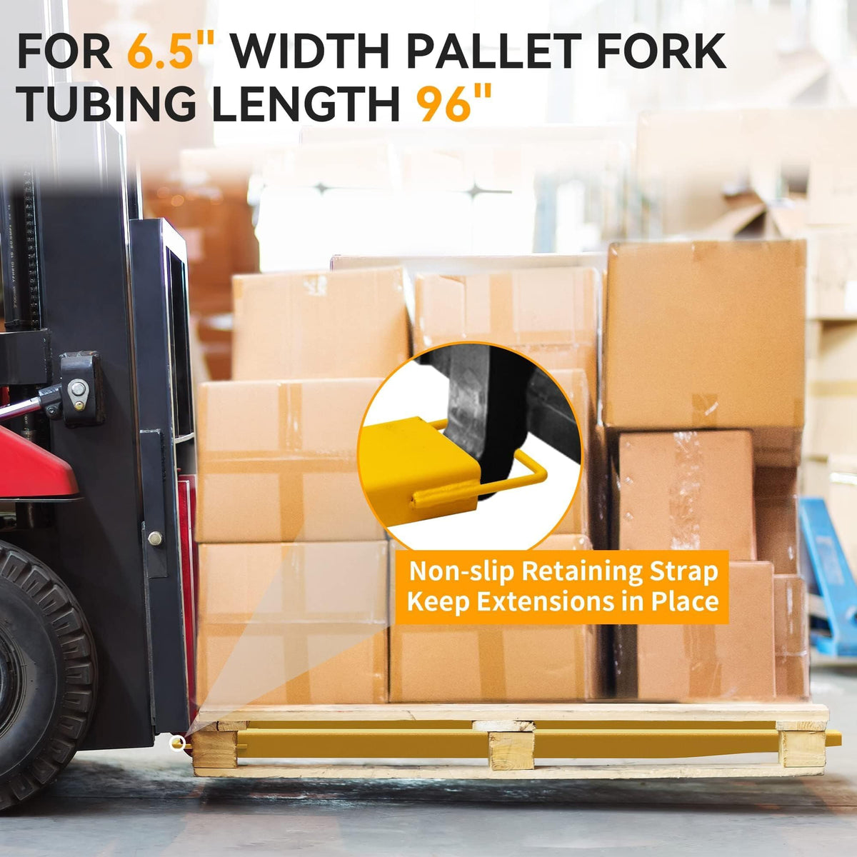 6.5in Width Forklift Extensions 96in for 6" Wide Forks