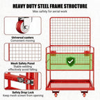 MAXSA Heavy-Duty Forklift Safety Cage – 43"x45" 1800 lbs Capacity 2-Man Aerial Work Platform with Harness, Lock & Wheels – Collapsible Steel Basket, Round Tube (Red)
